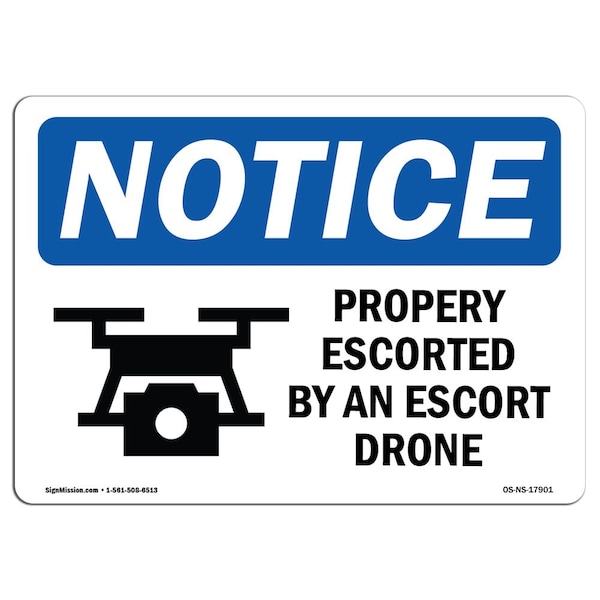 Sign, 3.5" H, 5" W, Property Protected By An Escort Drone Sign With Symbol, Landscape, 10PK